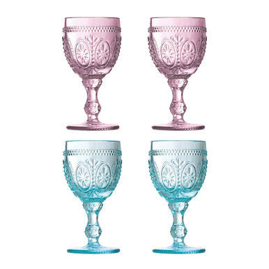 Set of 4  Pink And Blue Wine Glasses | Fleur