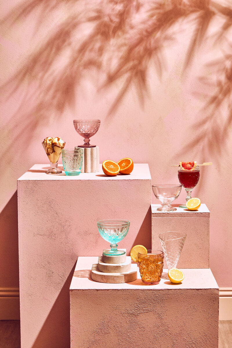 Fleur Set of 4  Pink And Blue Wine Glasses