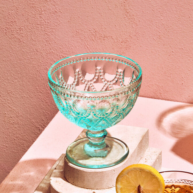 Fleur Set Of Two Blue Glass Sundae Dishes