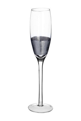 Apollo Silver Glass Set of 4 Champagne Glasses with Crosshatch Design 210ml