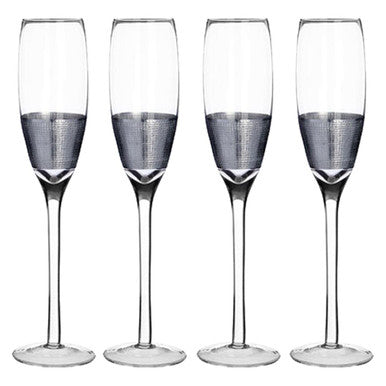 Apollo Silver Glass Set of 4 Champagne Glasses with Crosshatch Design 210ml