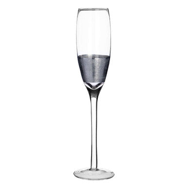 Apollo Silver Glass Set of 4 Champagne Glasses with Crosshatch Design 210ml