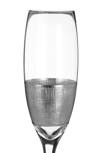 Apollo Silver Glass Set of 4 Champagne Glasses with Crosshatch Design 210ml