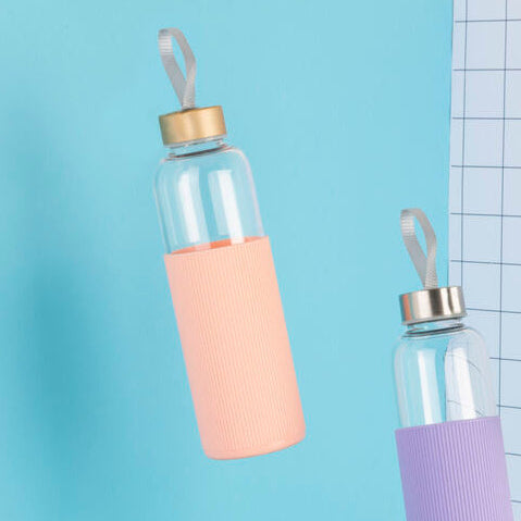 Mimo Glass Bottle With Peach Pink Silicone Sleeve