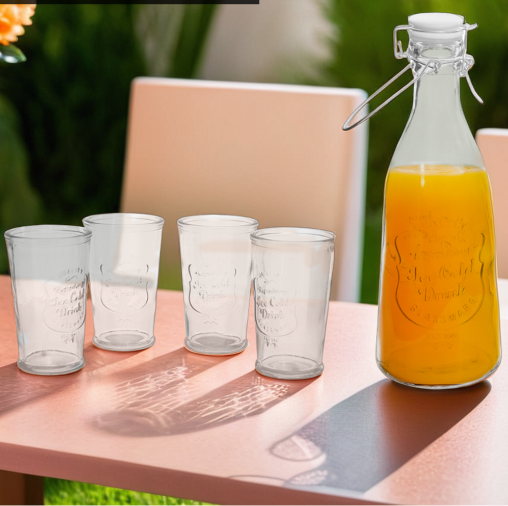 Dayla Embossed Glass Bottle Set With Four Glasses