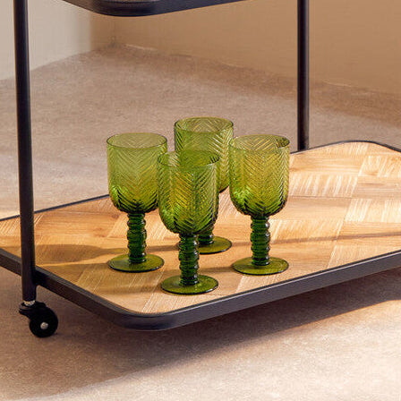 Fleur Set Of Four Green Wine Glasses