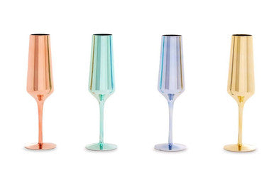 Aurora Set of Four Glass Champagne Flutes In Assorted Colours