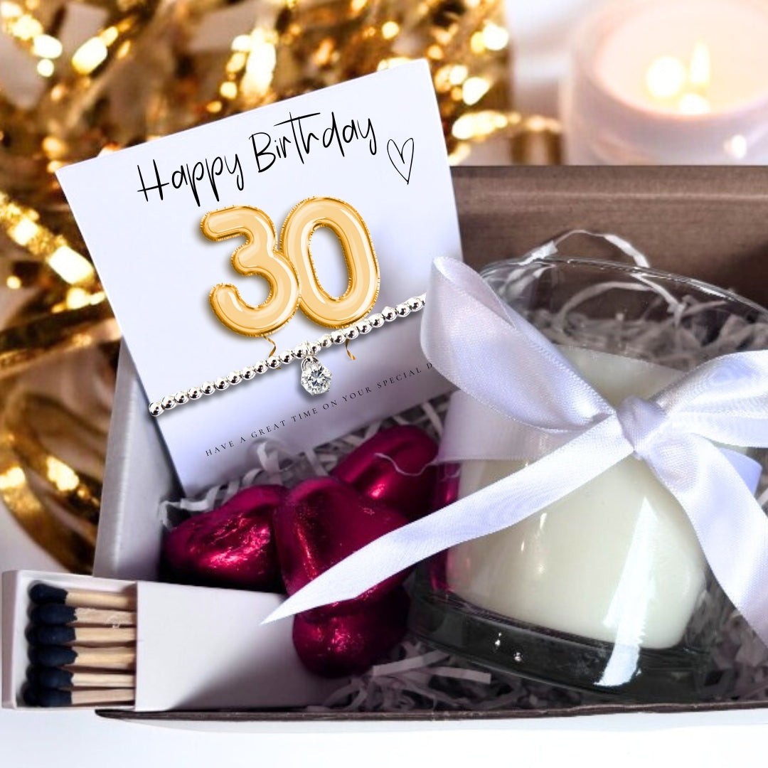 Small 30th Birthday Gold Balloon Hamper | Bracelet, Chocolate & Candle
