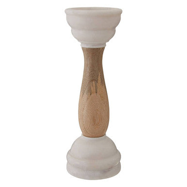 Sena White Marble and Mango Wood Candle Holder
