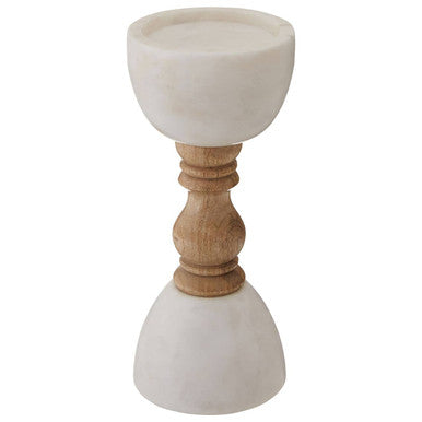 Sena Large White Marble and Mango Wood Candle Holder