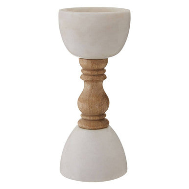 Sena Large White Marble and Mango Wood Candle Holder