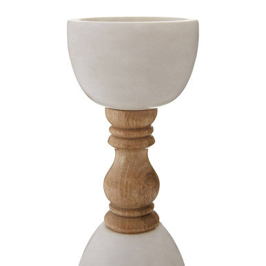 Sena Large White Marble and Mango Wood Candle Holder
