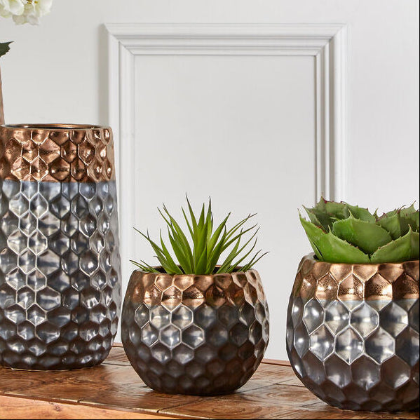 Galaxy Small Ceramic Planter with Metallic Finish