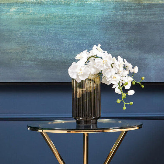 Chima Small Grey Ribbed Glass Vase