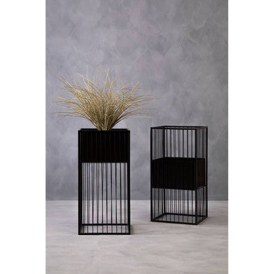 Alden Black Metal Square Floor Standing Planter with Central Pot