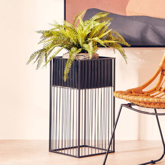 Alden Black Metal Square Floor Standing Planter with Raised Pot