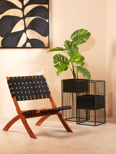 Alden Black Metal Square Floor Standing Planter with Raised Pot
