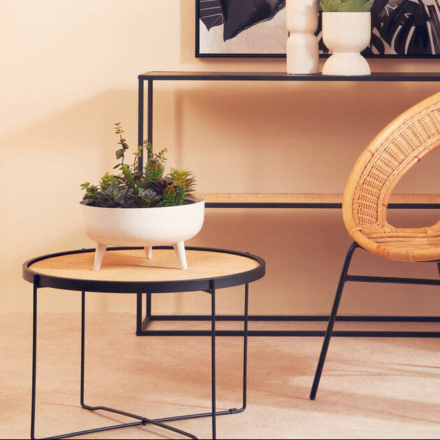 Alina White Metal Round Footed Planter with Angular Base