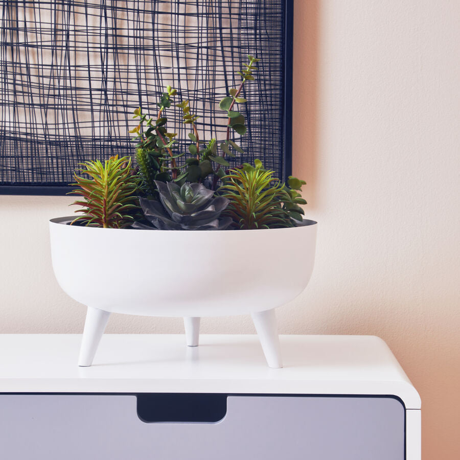 Alina White Metal Round Footed Planter with Angular Base