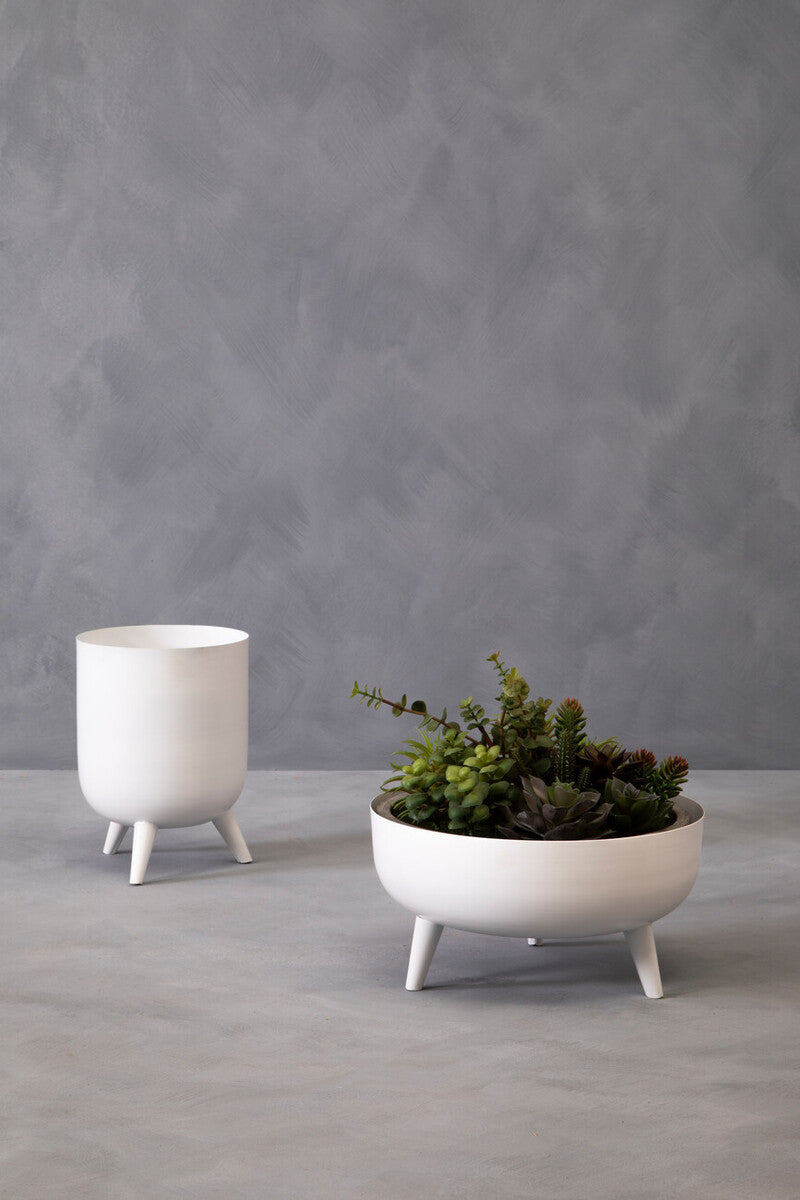 Alina White Metal Round Footed Planter with Angular Base