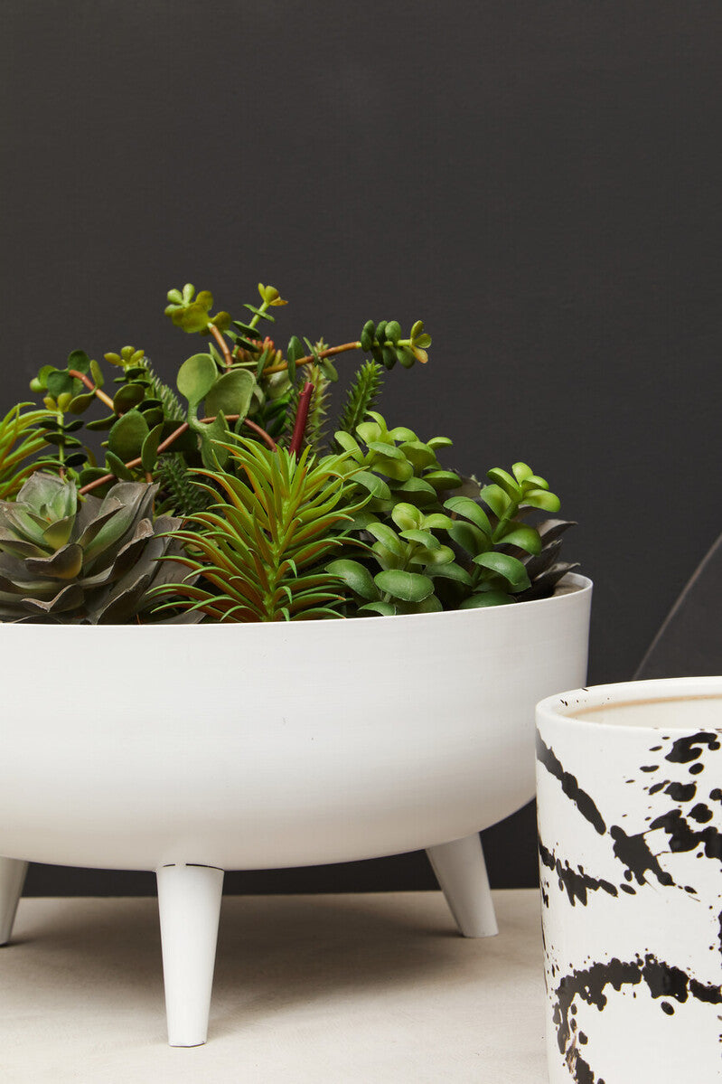 Alina White Metal Round Footed Planter with Angular Base