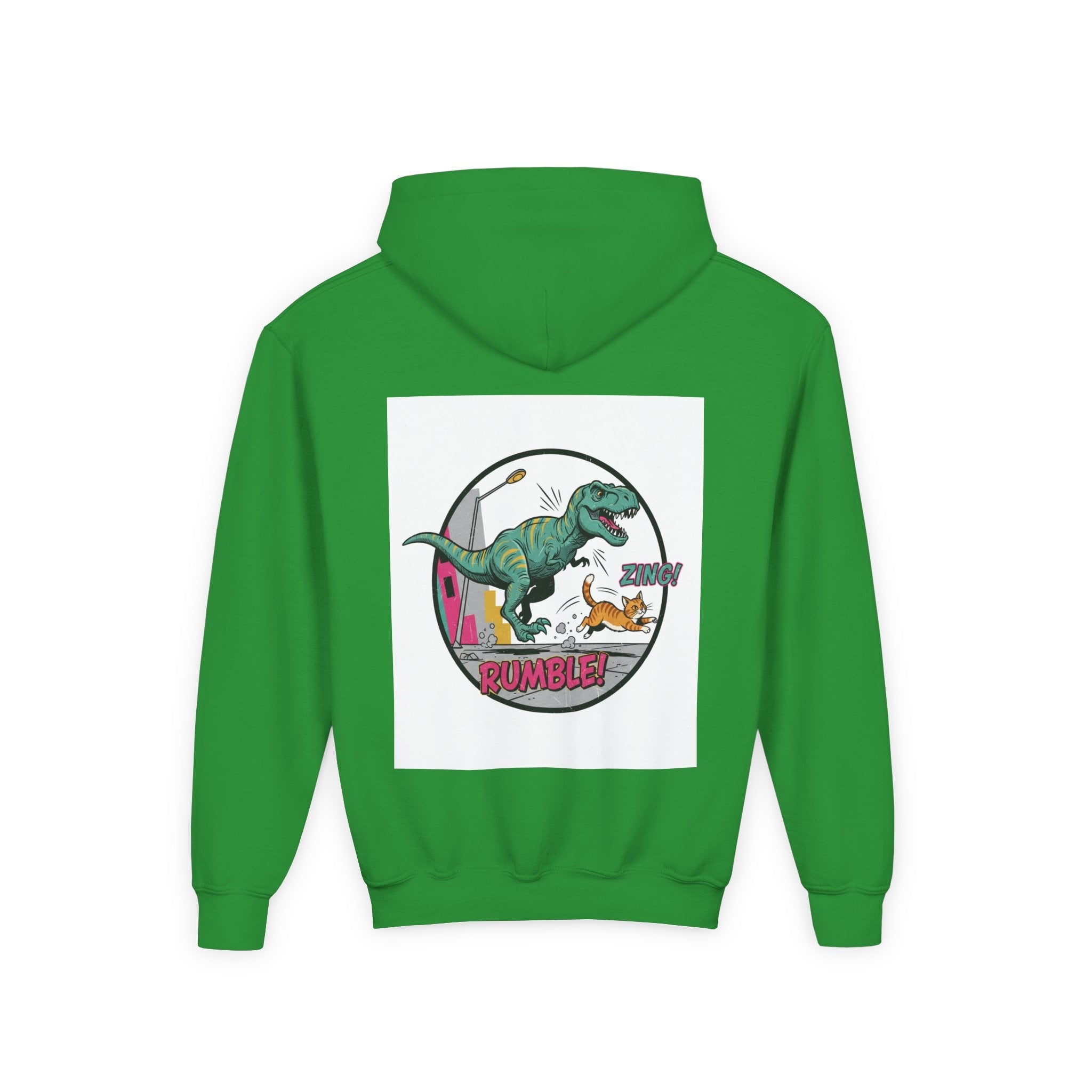 T-Rex Chase Dino Rumble Youth Hoodie | Dinosaur Graphic Sweatshirt