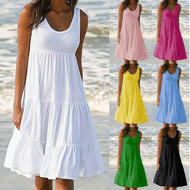 Sleeveless round neck patchwork beach dress