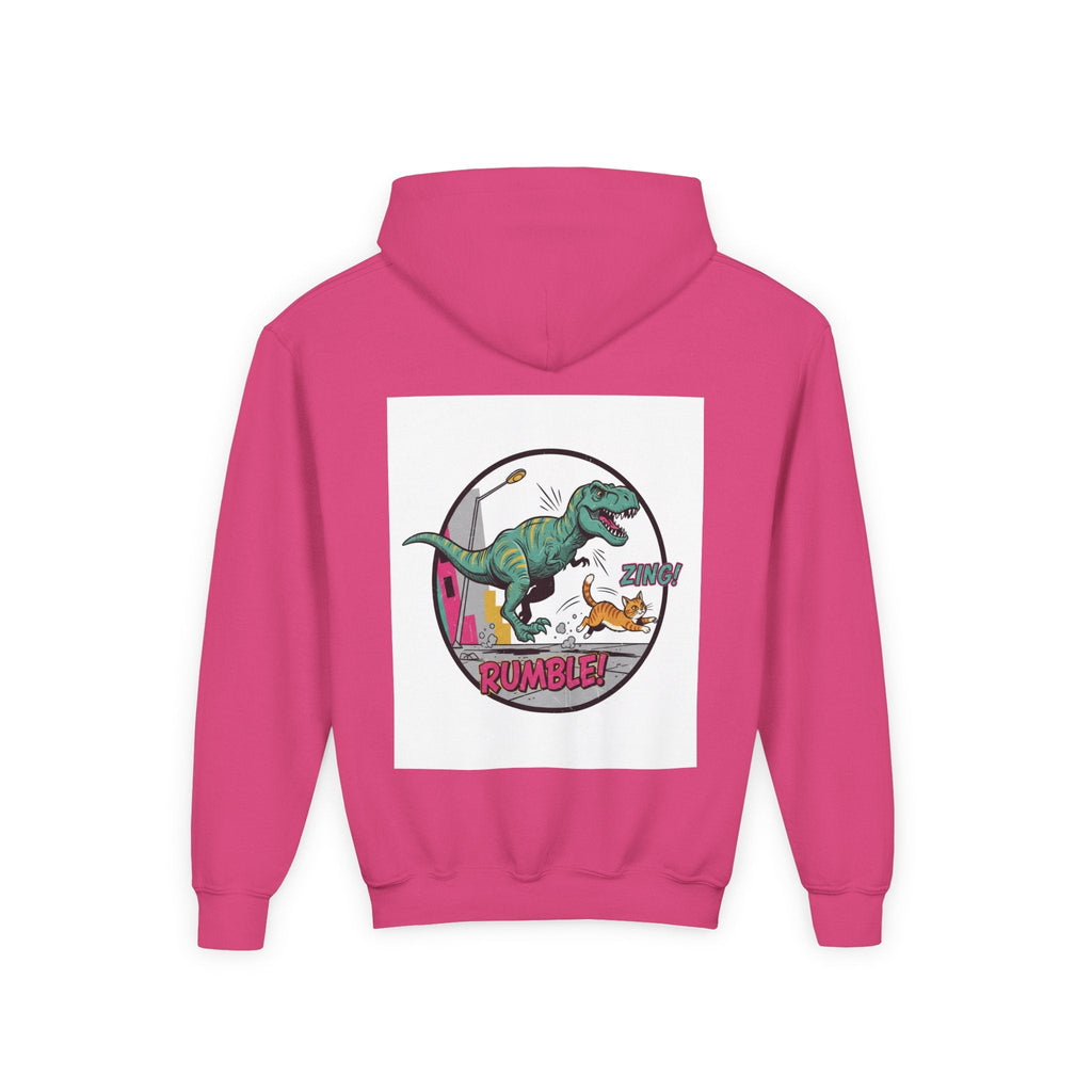 T-Rex Chase Dino Rumble Youth Hoodie | Dinosaur Graphic Sweatshirt