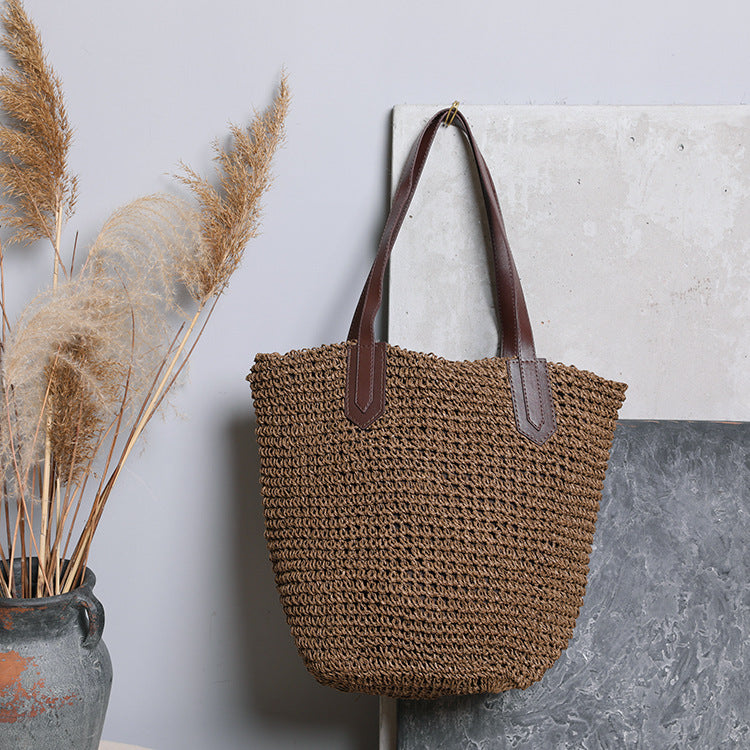 Women's Fashion Simple Large Capacity Retro Straw Bag