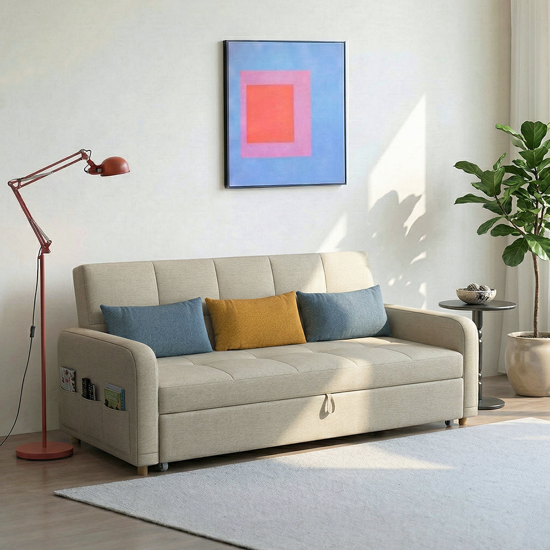 ML203 Three Seater Sofa Bed, L Shape Sofa Bed With Storage, Linen