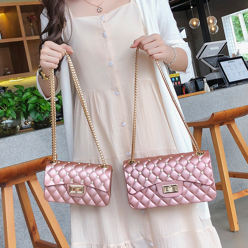 Diamond Chain One-Shoulder Diagonal Small Square Bag