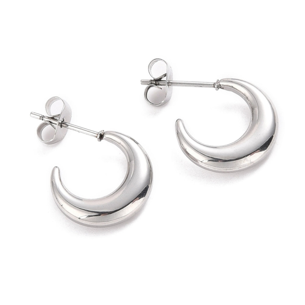 Moon Hoop Silver Earrings