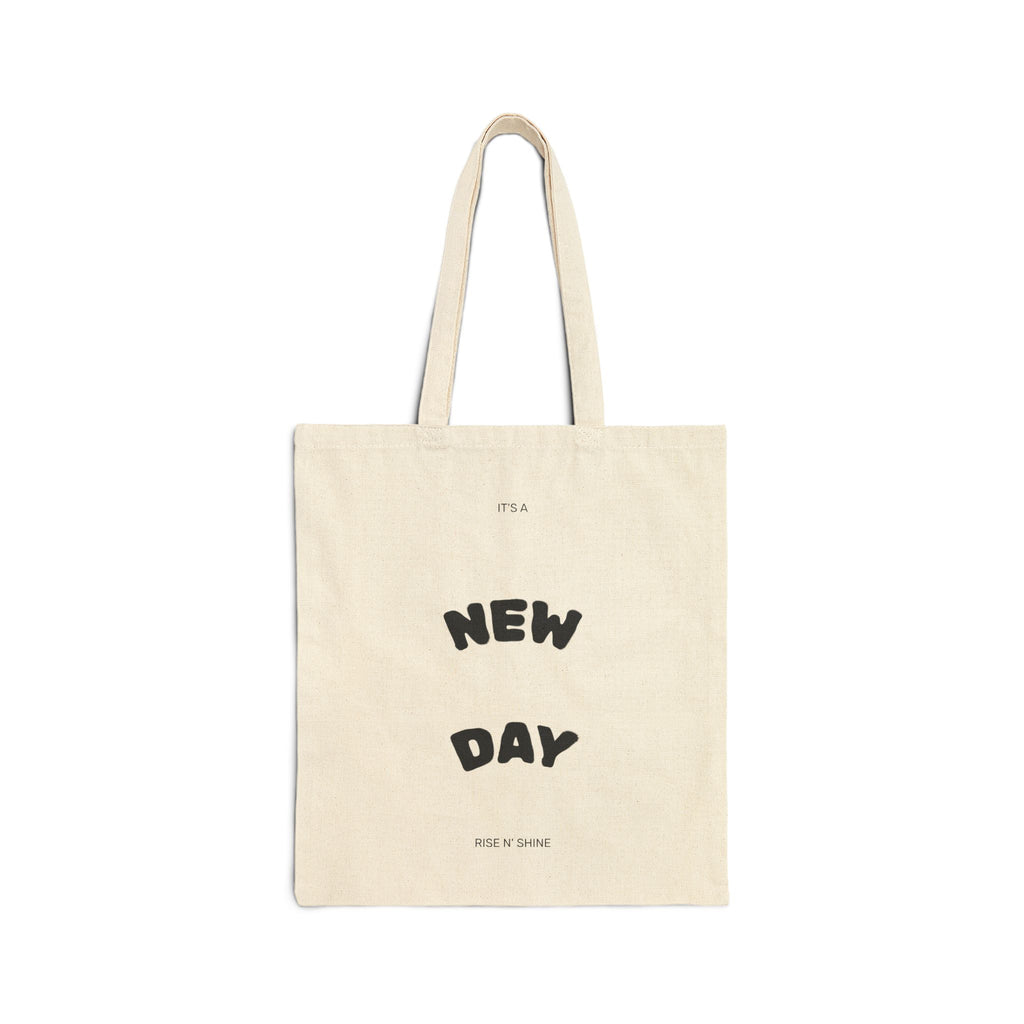New Day Canvas Tote Bag — Minimalist Positive Quote Grocery & Market Tote