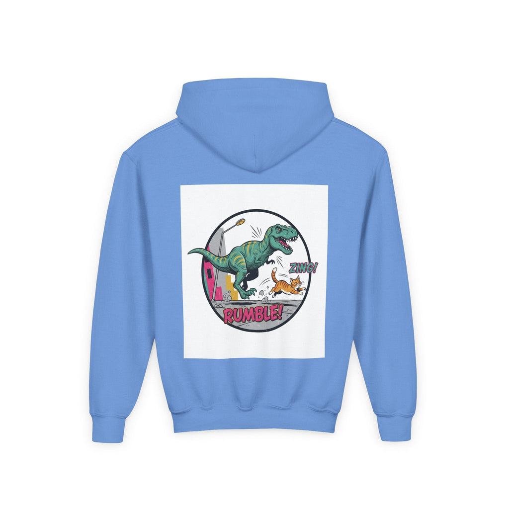 T-Rex Chase Dino Rumble Youth Hoodie | Dinosaur Graphic Sweatshirt