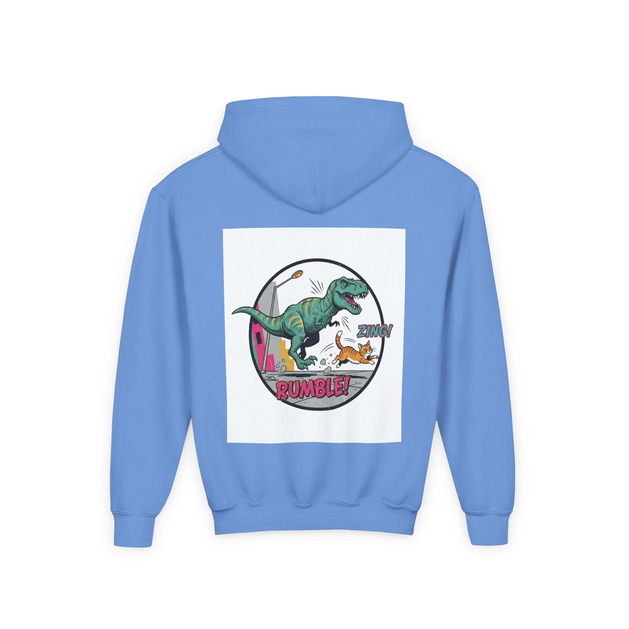 T-Rex Chase Dino Rumble Youth Hoodie | Dinosaur Graphic Sweatshirt