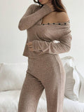 Knitted Ribbed T-shirt And Pants For Women