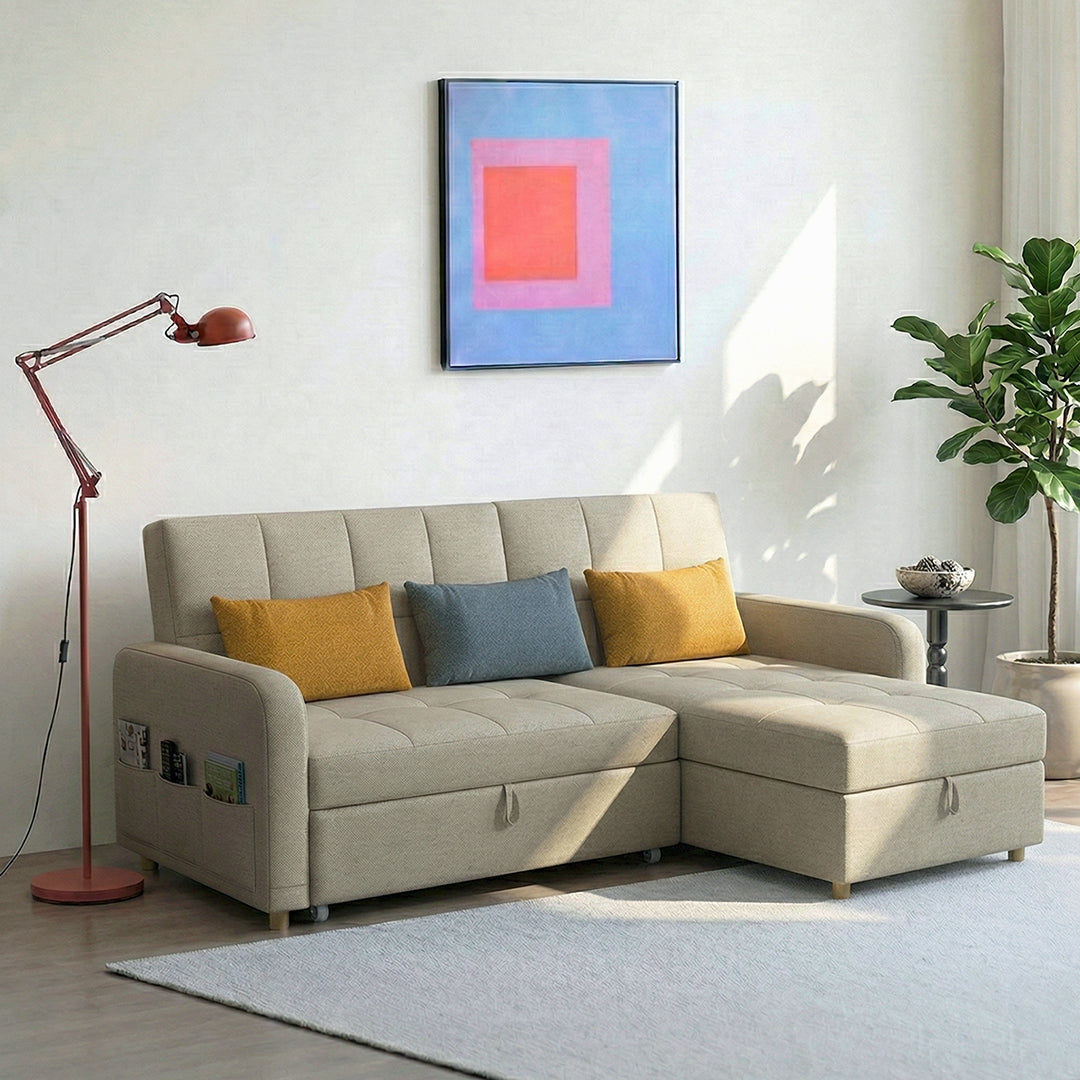 ML203 Three Seater Sofa Bed, L Shape Sofa Bed With Storage, Linen