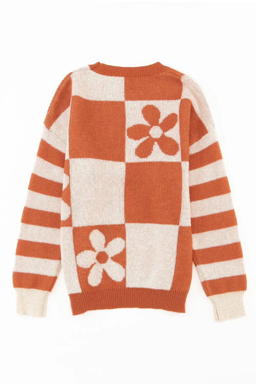 Checkered Floral Print Striped Sleeve Sweater Women UK