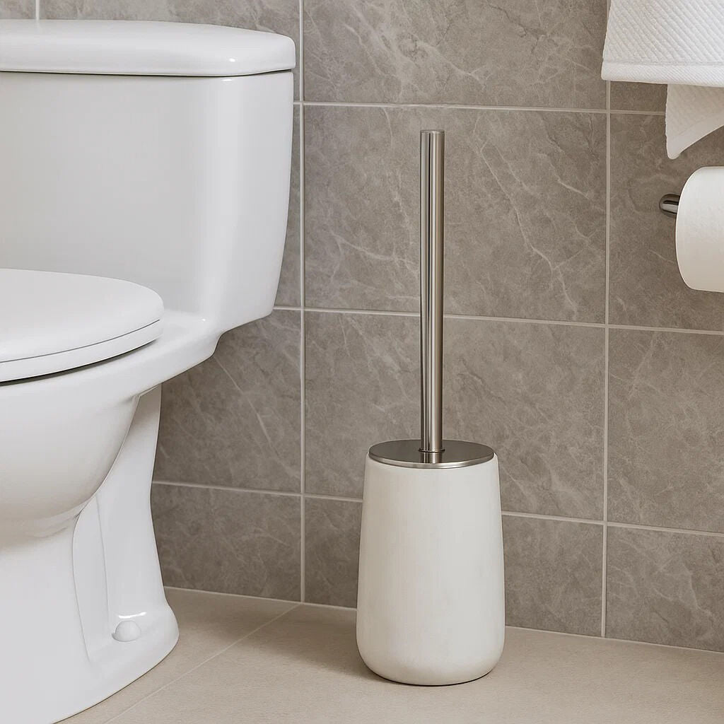 Abaska Off White Marble And Stainless Steel Toilet Brush