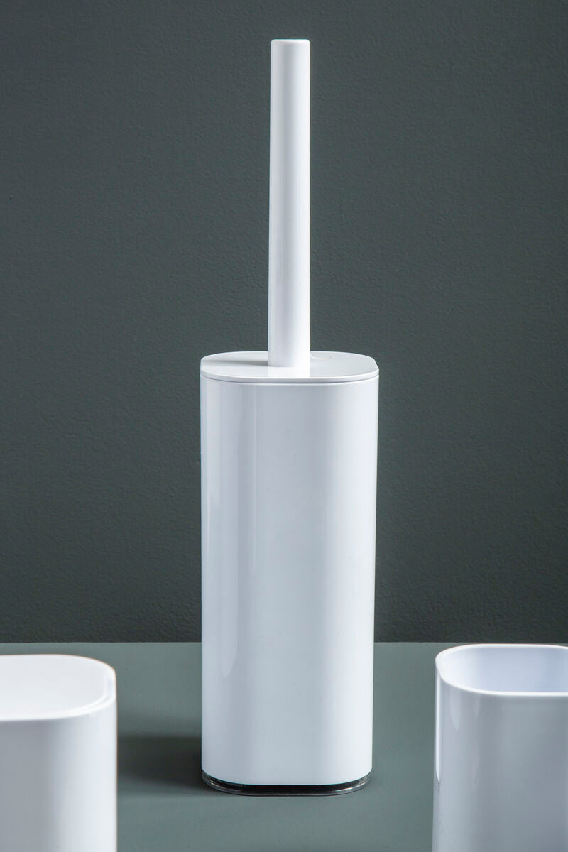 Ando White Acrylic Toilet Brush Holder with Flip Lid