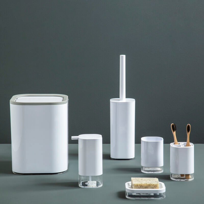 Ando White Acrylic Toilet Brush Holder with Flip Lid