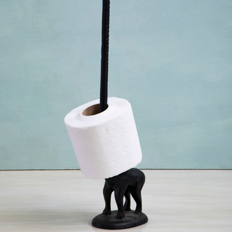 Fauna Black Finish Elephant Toilet Roll Holder with Round Base