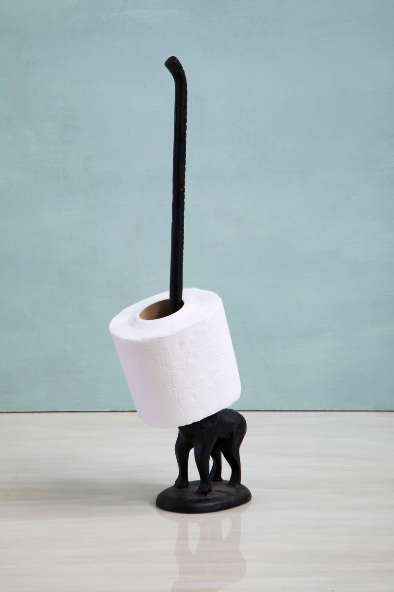 Fauna Black Finish Elephant Toilet Roll Holder with Round Base