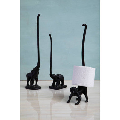 Fauna Black Finish Elephant Toilet Roll Holder with Round Base
