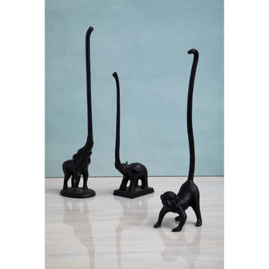 Fauna Black Finish Elephant Toilet Roll Holder with Round Base