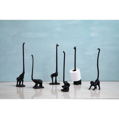 Fauna Black Finish Elephant Toilet Roll Holder with Round Base