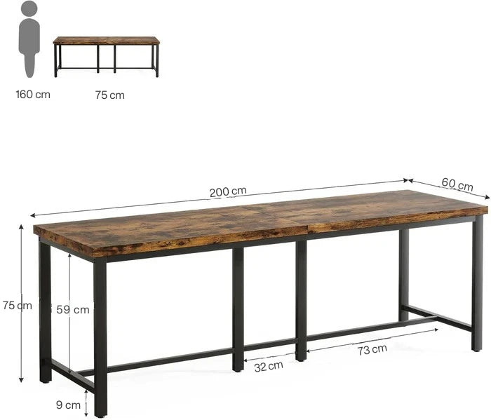 200cm Double Desk - 2-Person Home Office Extra Long Desk with Black Metal Frame
