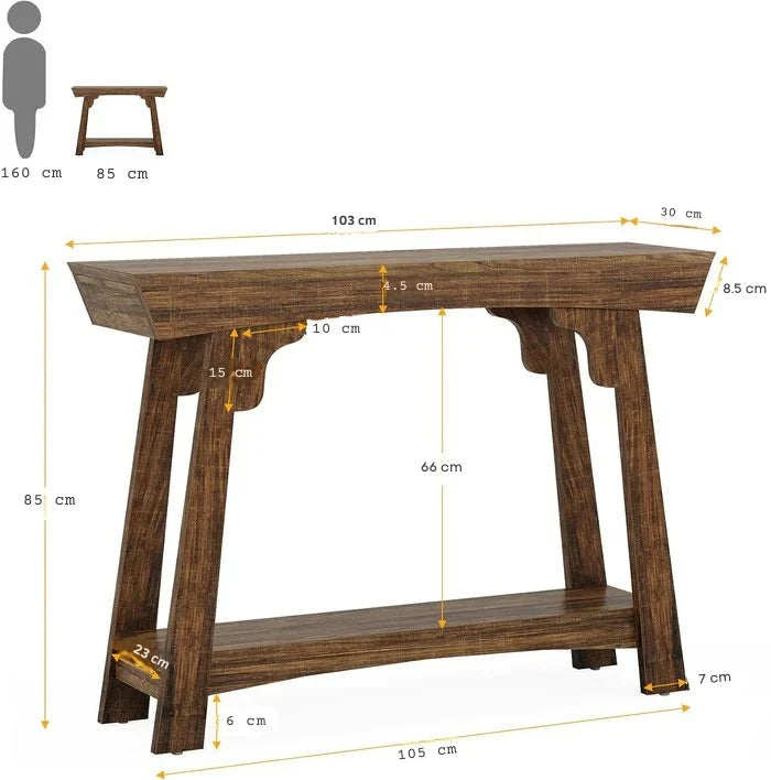 2-Tier Wood Entryway Table with Shelf with Storage, Farmhouse Narrow Sofa Table