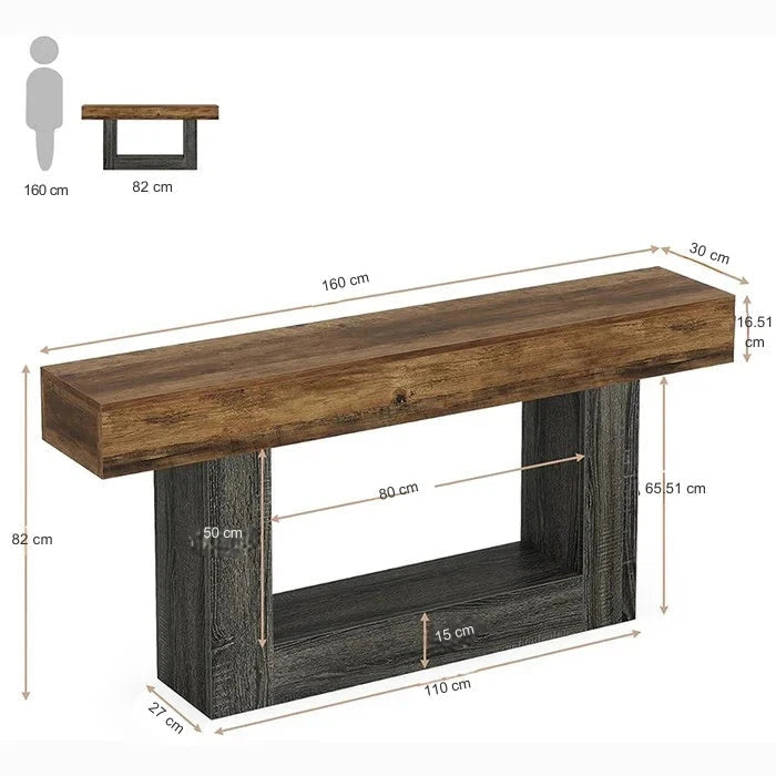 Distressed Wood Console Table 160cm - 2-Tier Sofa & Entry Table