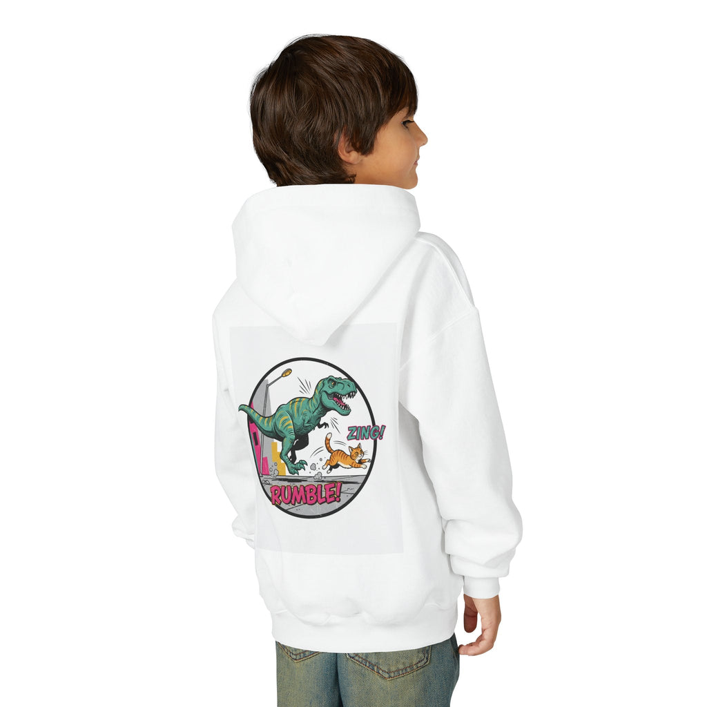 T-Rex Chase Dino Rumble Youth Hoodie | Dinosaur Graphic Sweatshirt